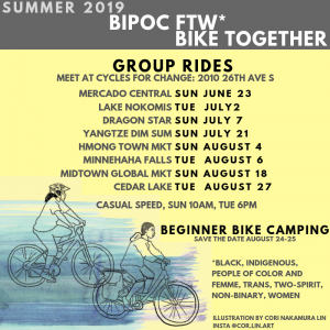 BIPOC FTW Bike Together Group Ride 2019 schedule